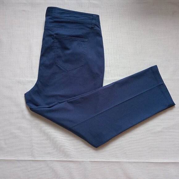 Brooks Brothers Women's Hi Rise Blue Ankle Crop Pants Straight Leg Plus Size 16 - Picture 1 of 10